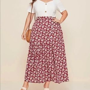 PLUS SHEIN FLORAL BUTTON FRONT SPLIT SKIRT NWT